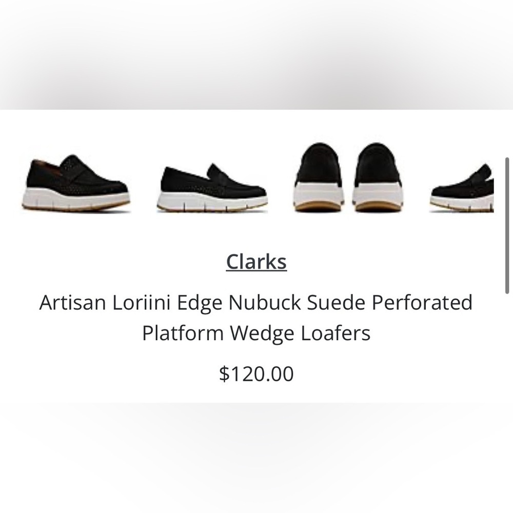 Clarks Loriini Edge Black Nubuck Suede Perforated Platform Loafers NIB Sz 10 - Picture 5 of 11